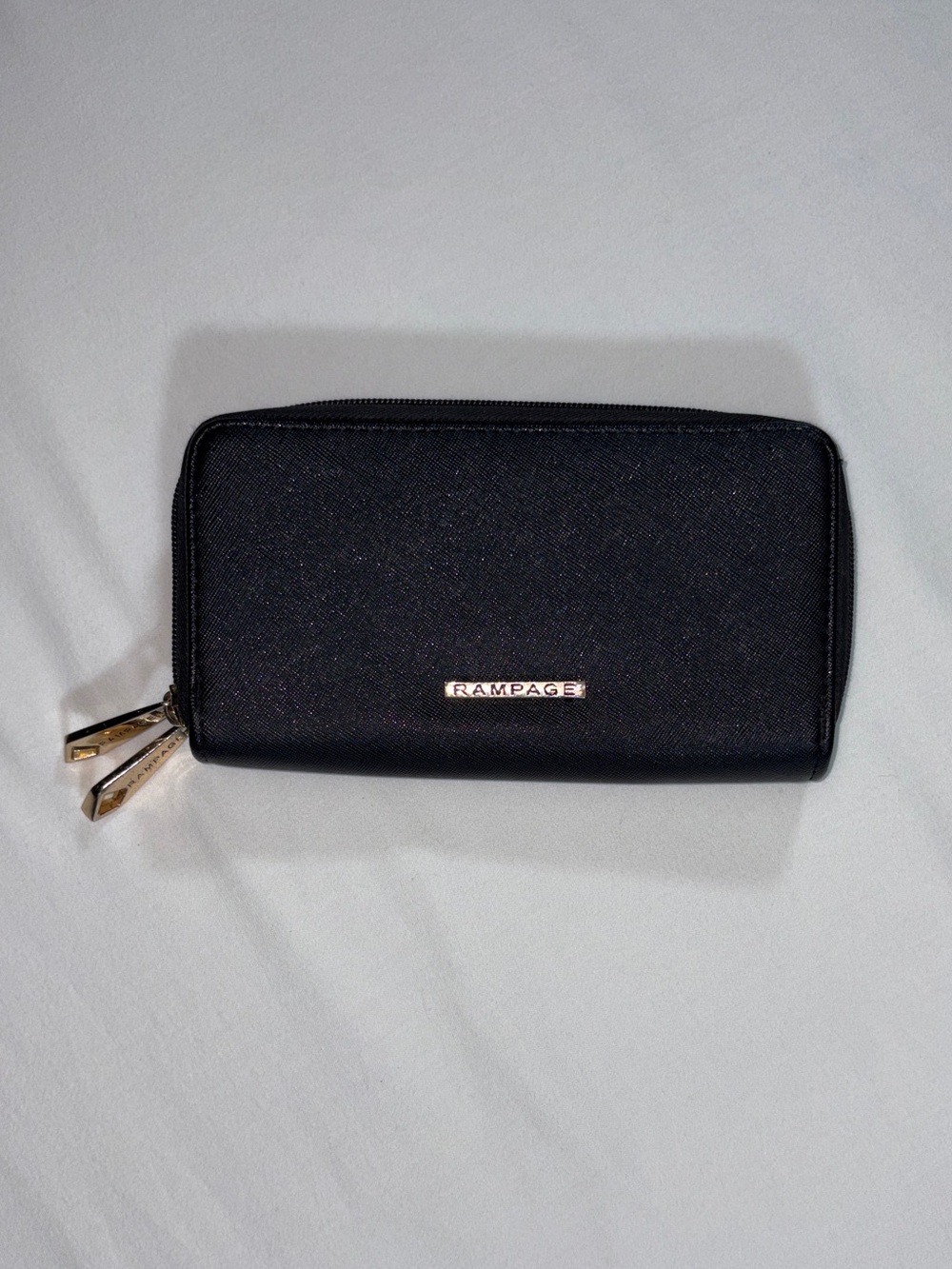 Rampage Black Saffiano Double Zip Wallet / Continental Organizer Gold Hardware